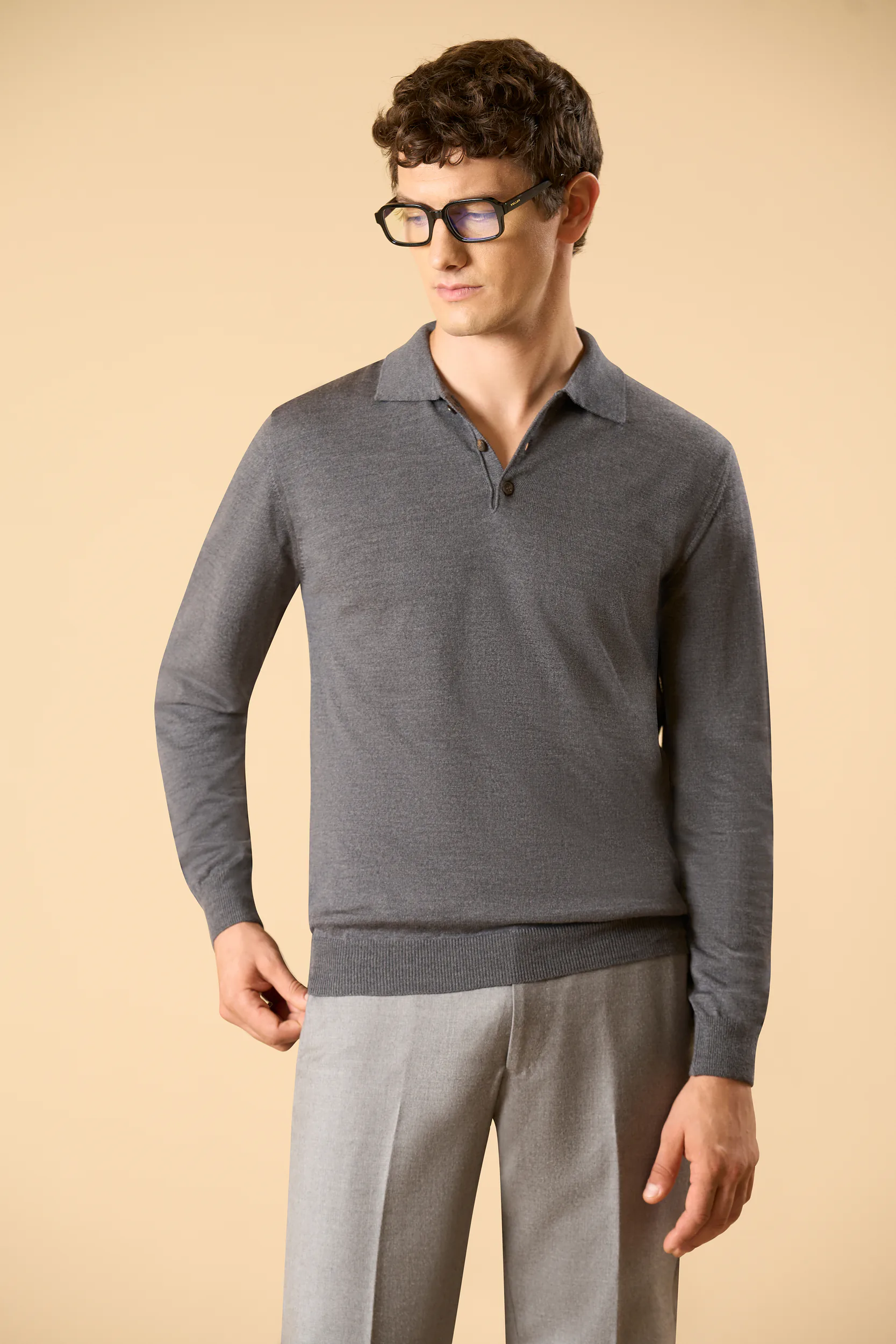 Image of Polo grigio medio lana merinos extrafine