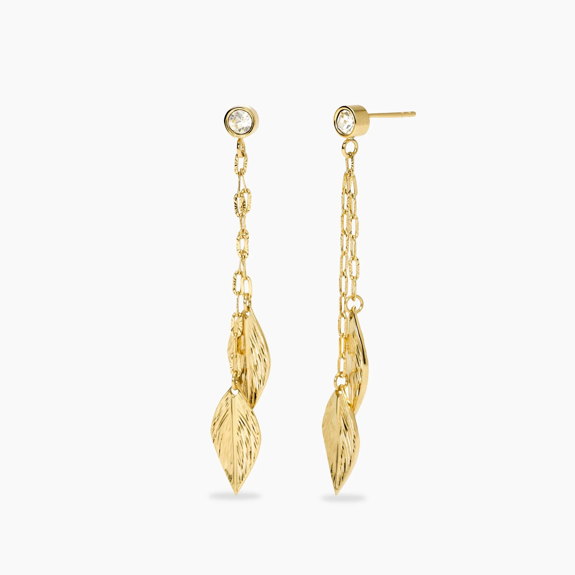 Image of Orecchini in acciaio dorato con foglie e cristalli STYLE 91