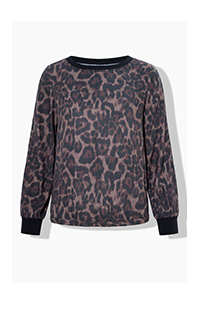 Blusa, motivo leopardato, girocollo, maniche lunghe – scopri ora