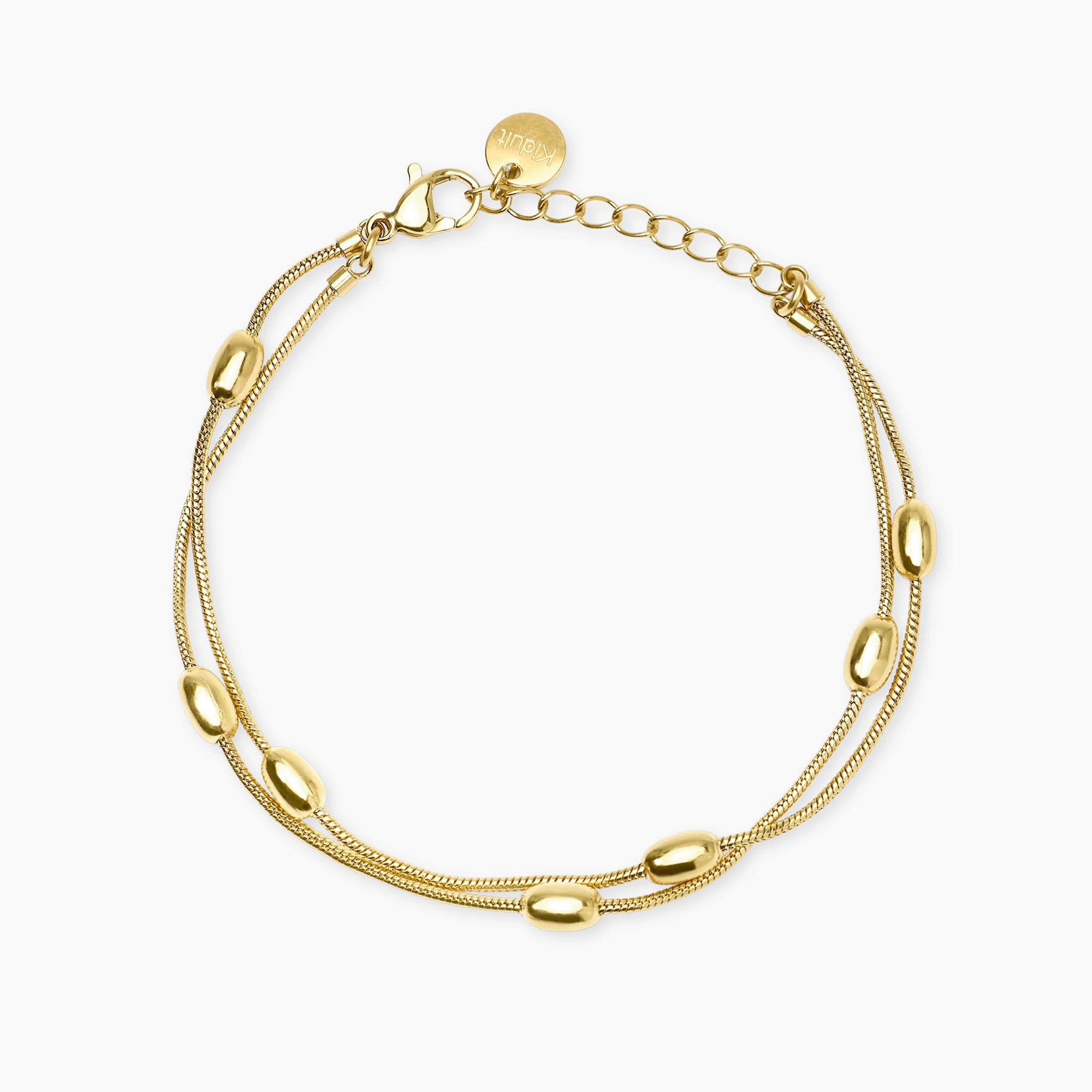 Image of Bracciale in acciaio dorato con catene snake ed elementi ovali STYLE 85