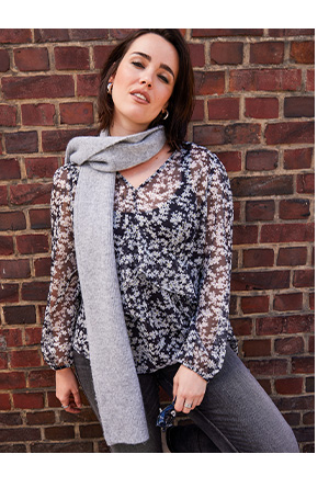 Blusa, vestibilità comoda, stampa allover, maniche lunghe