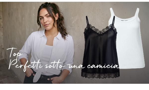 Elegante top in satin con pizzo e spalline sottili