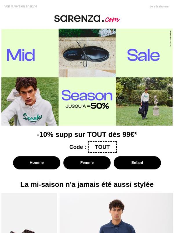 Votre dressing jusqu'à -50% pendant Mid Season Sale !