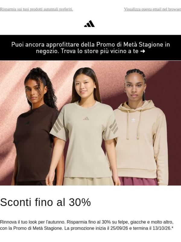Fino al 30% di sconto sui look autunnali online e in negozio