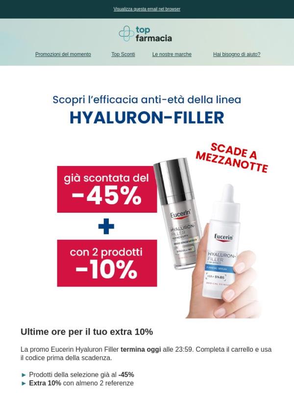 ⏰ Eucerin Hyaluron Filler: extra 10% fino a stasera