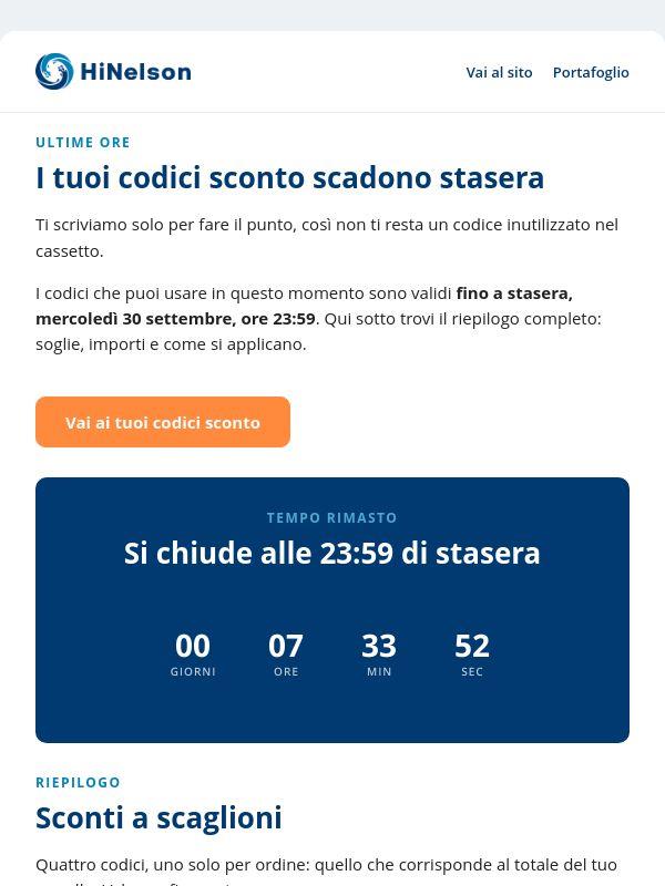 🔥​ Ultime ore per i tuoi codici sconto