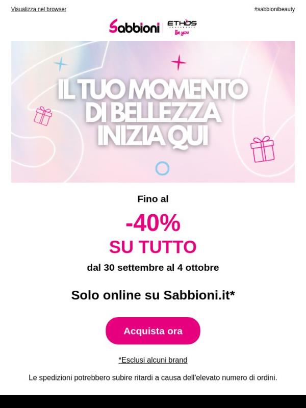 💖 FINO AL -40% SU TUTTO: Solo su Sabbioni.it