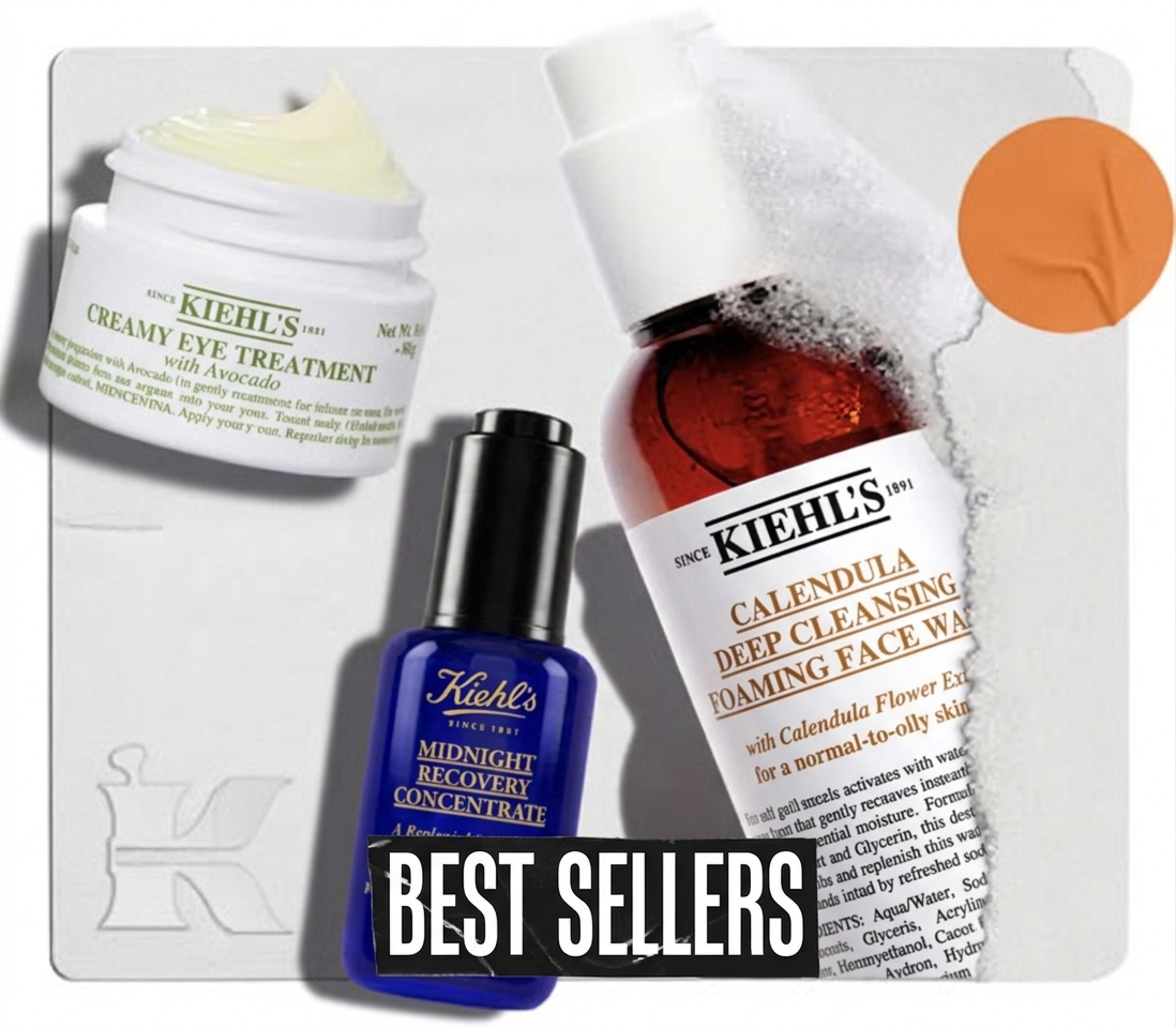 Questa immagine porta alla categoria &ldquo;Best Sellers&rdquo; di Kiehl&rsquo;s, con una selezione di prodotti skincare pi&ugrave; amati e acquistati.