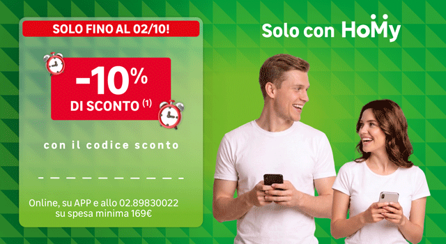 Solo con Homy: -10% di sconto con il codice SWEETHOME fino al 2 ottobre
