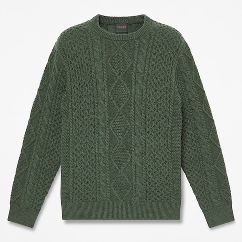 Maglione girocollo a trecce Phillips Brook da uomo in verde scuro