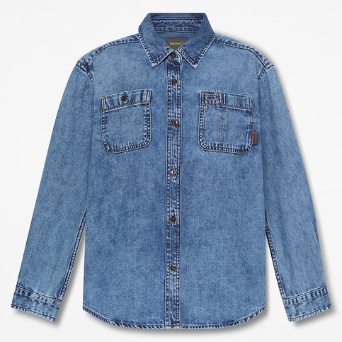 Camicia in denim a maniche lunghe da donna in blu