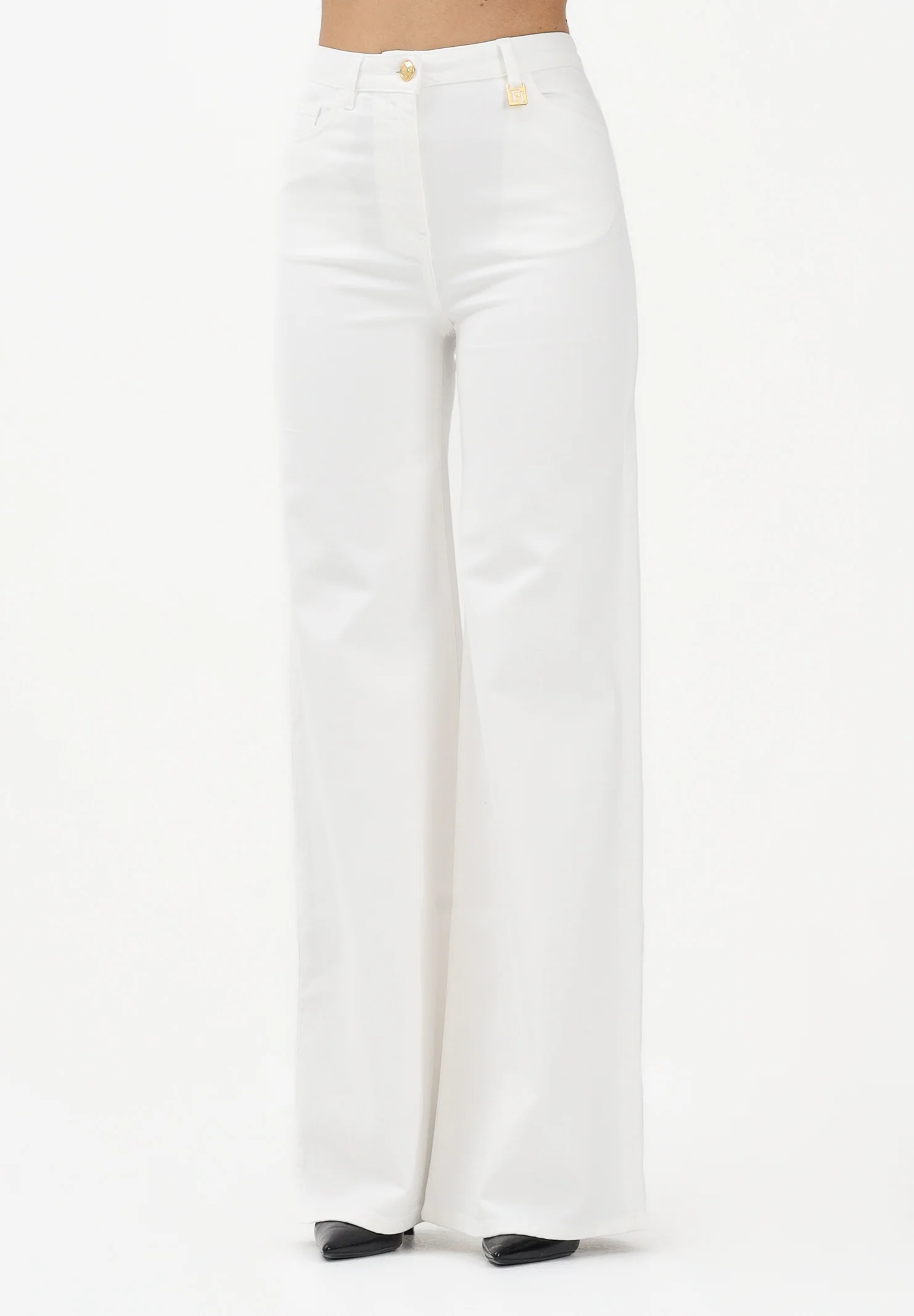Image of ELISABETTA FRANCHI Jeans a palazzo avorio da donna