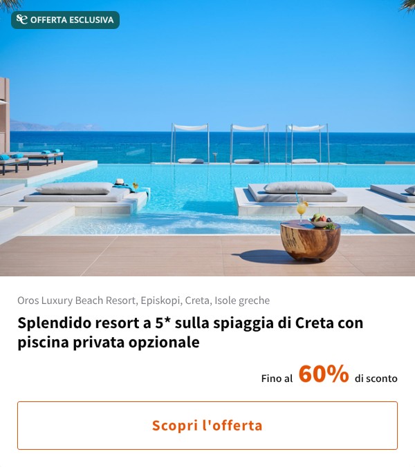 Splendido resort a 5* sulla spiaggia di Creta con piscina privata opzionale