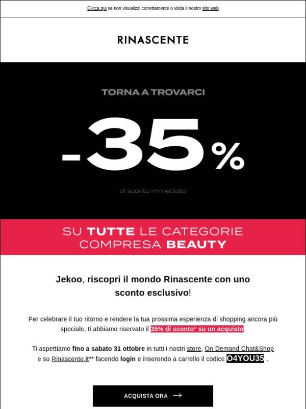 Ci sei mancato: 35% di sconto per te!