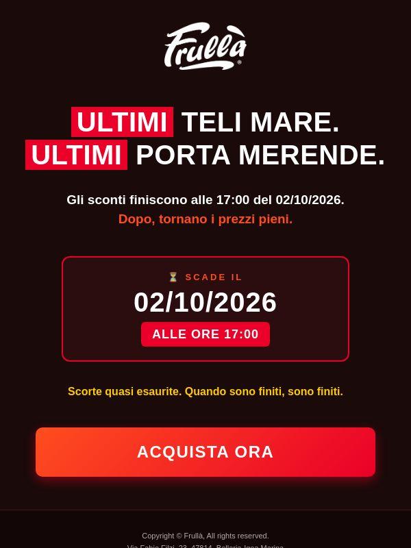 ⏰ Finisce alle 17:00 del 02/10: ultimi pezzi