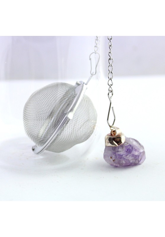 Image of Filtro per Té e Tisane con Ciondolo Punta AMETISTA Placcata Argento