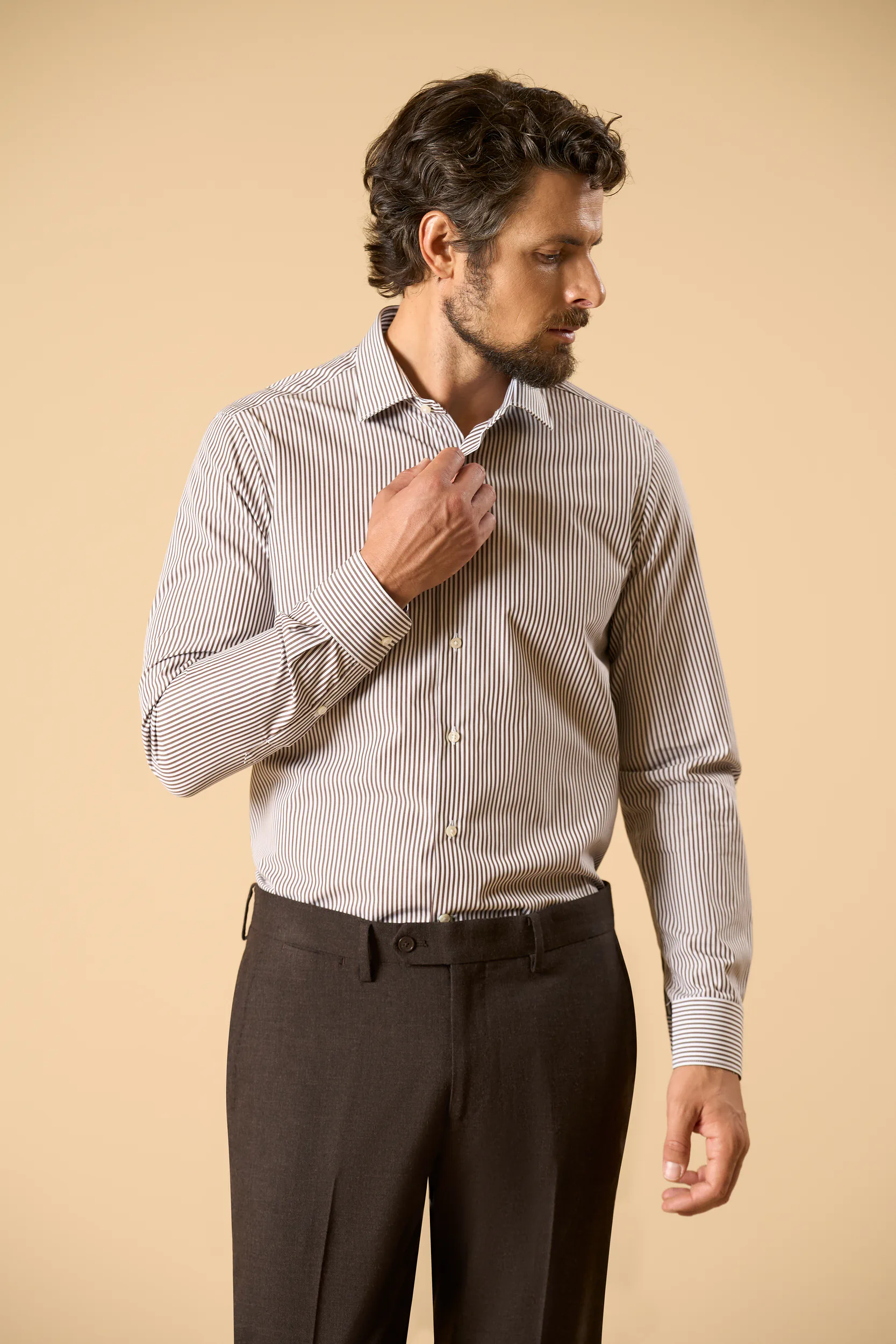 Image of Camicia bianco moro bacchettina cotone slim fit