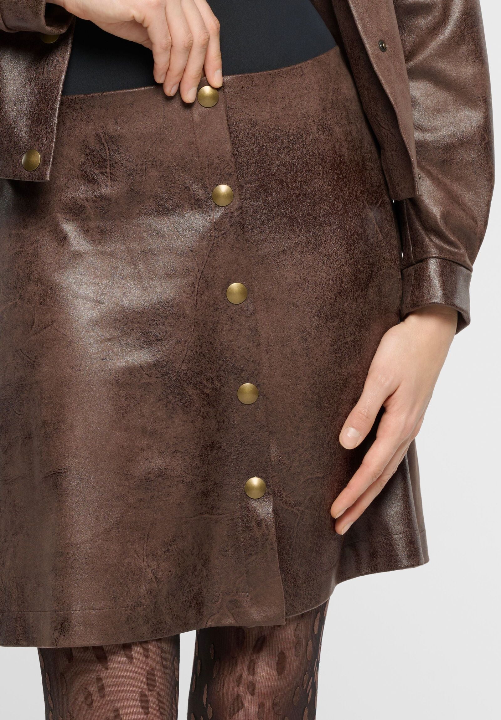 Image of Minigonna in ecopelle effetto Vintage Ecoleather - Marrone Scuro