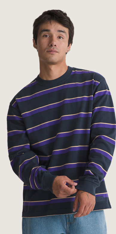 Parisian Night Blue Vorlop Stripe Long Sleeve Knit