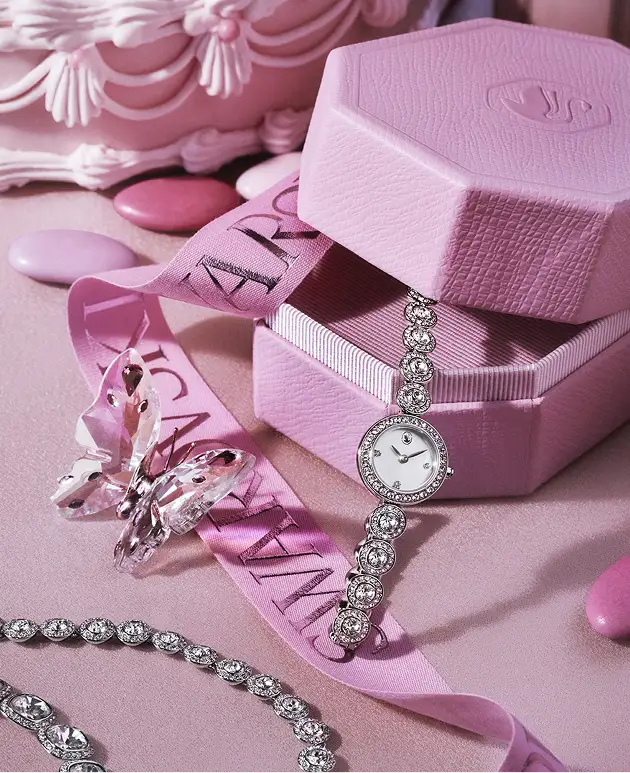Orologio Swarovski, collana e confezione regalo rosa