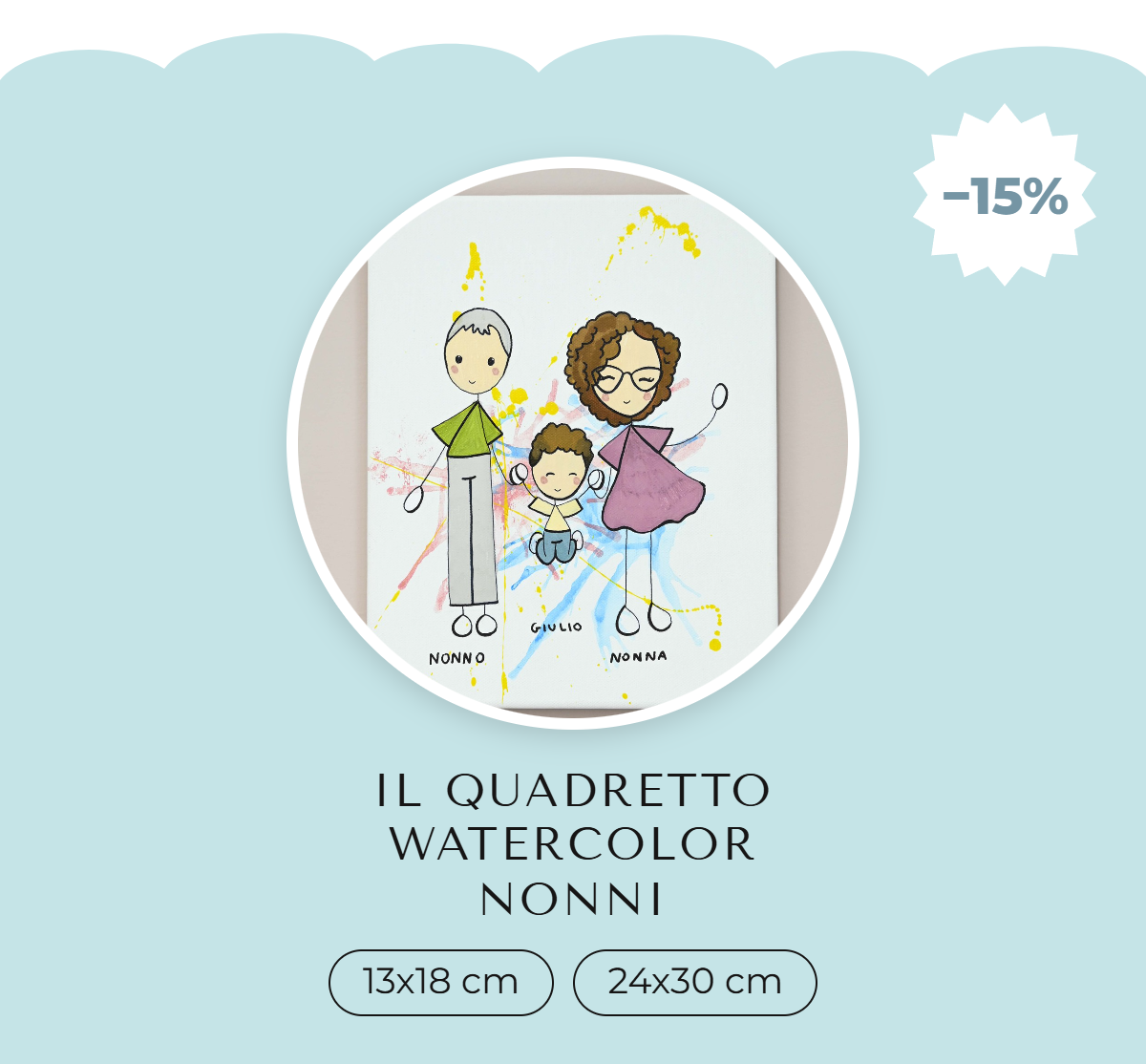 Le nostre idee per i nonni, con il 15% di sconto. Il Quadretto Watercolor Nonni, nei formati 13x18 cm e 24x30 cm