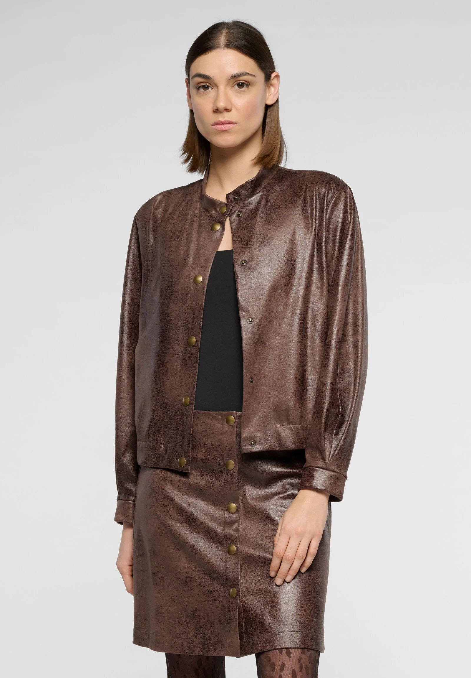Image of Giacca Corta in ecopelle effetto Vintage Ecoleather - Marrone Scuro