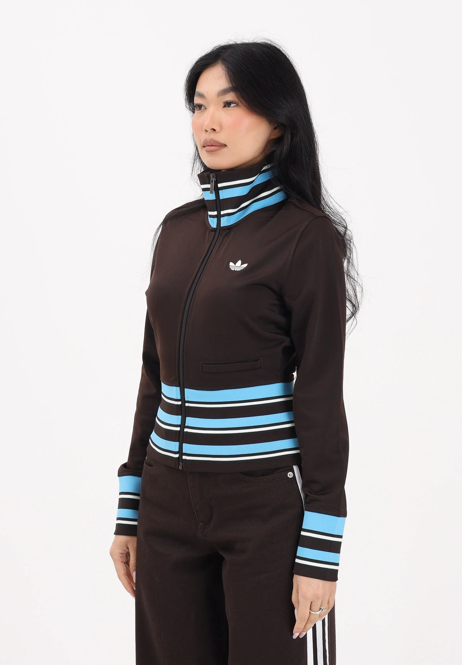 Image of ADIDAS ORIGINALS Felpa con zip Vintage TT marrone e azzurra da donna
