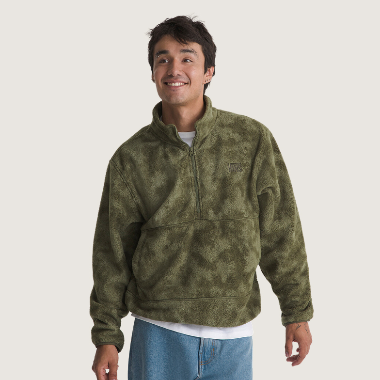 Mossy Olive Green Obsidian Fern Green Shepard Half-Zip Polar Fleece