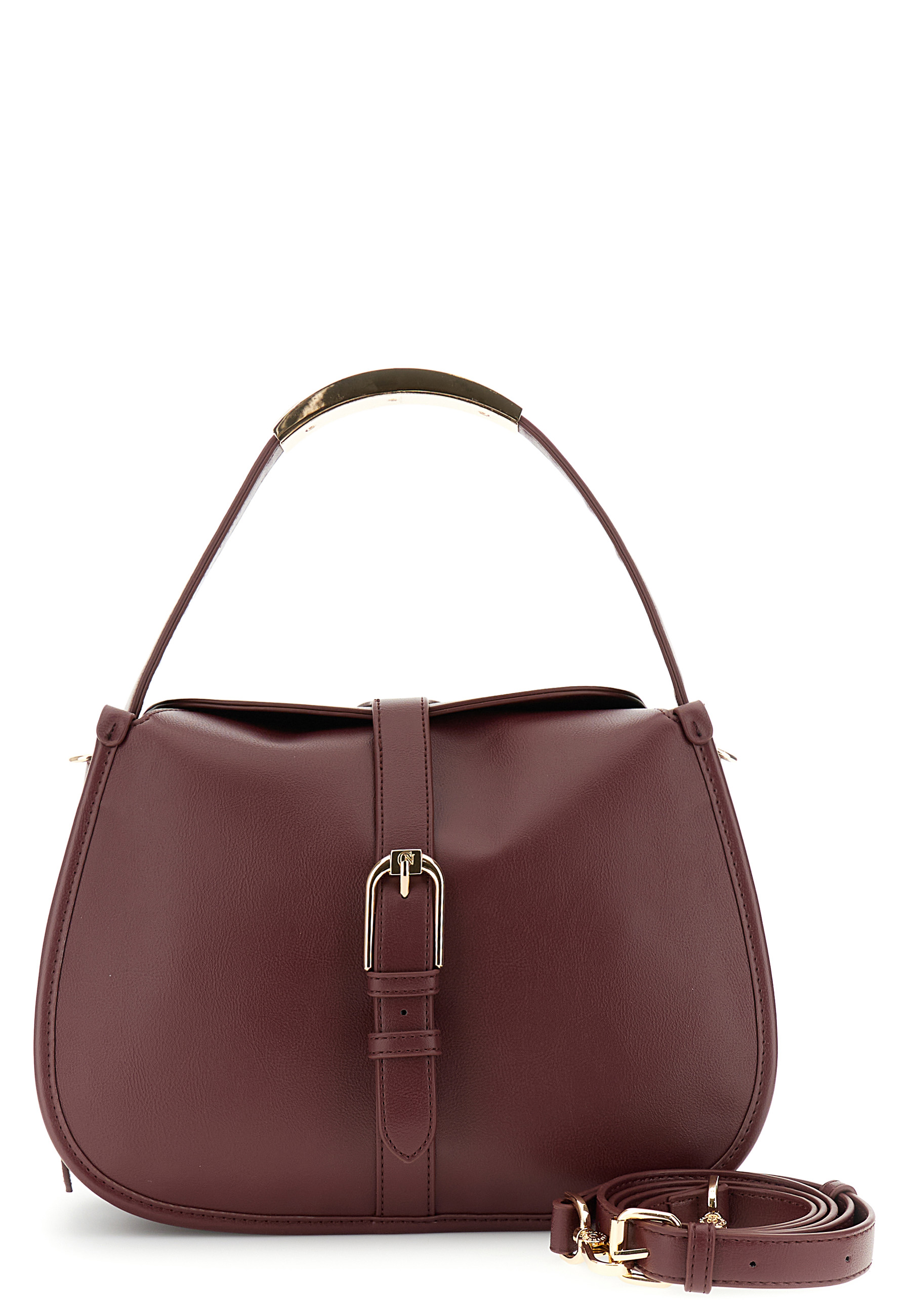 Image of morbida borsa a mano liscia effetto pelle con bordature bordeaux