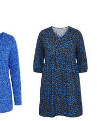 Elegante abito in jersey con motivo leopardato e scollo a V