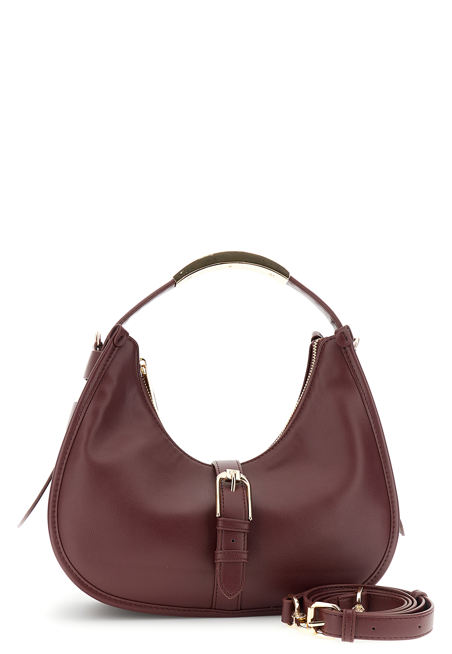 Image of minibag liscia effetto pelle con bordature bordeaux