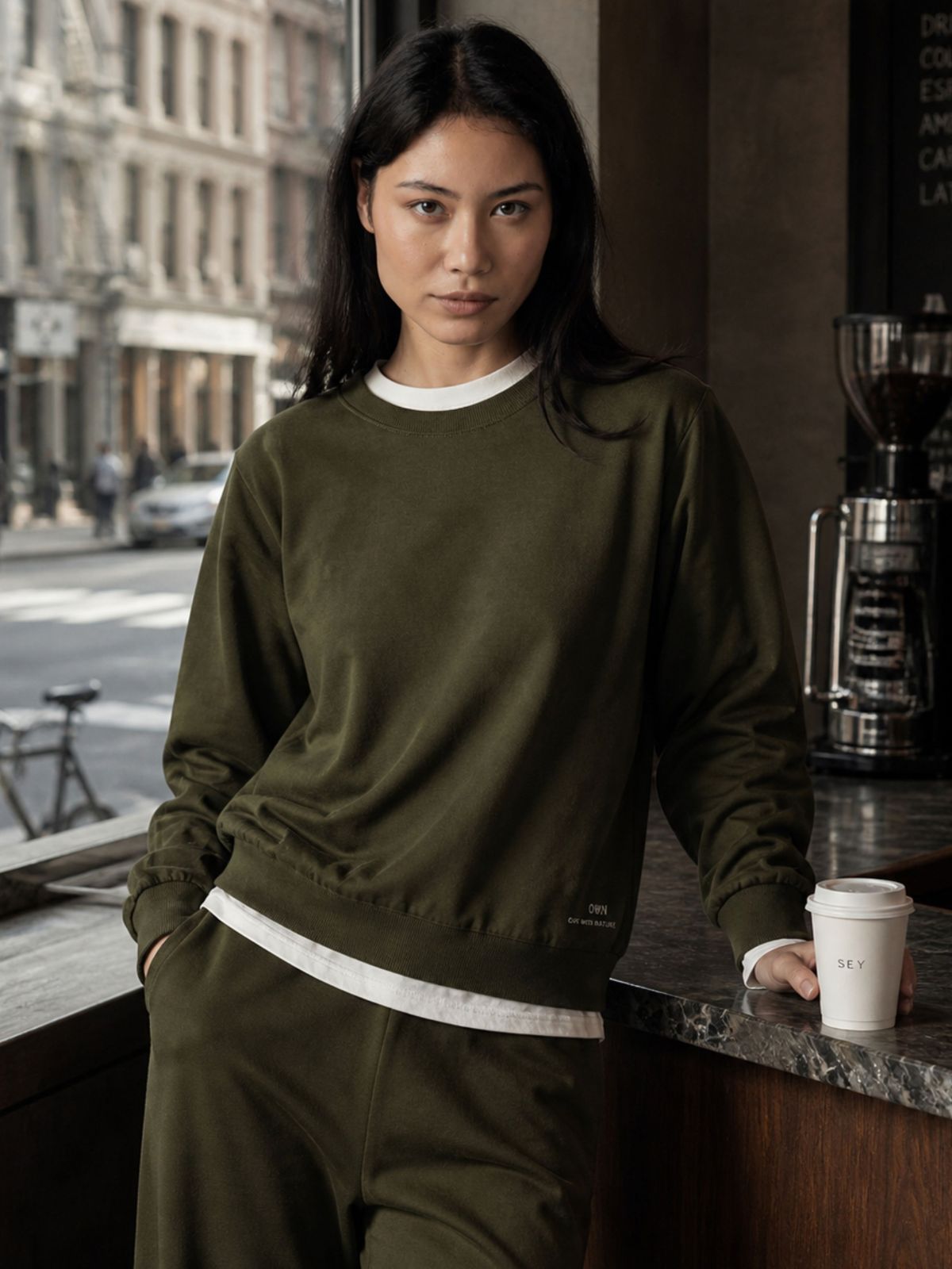 Felpa Felpata Girocollo Verde Militare