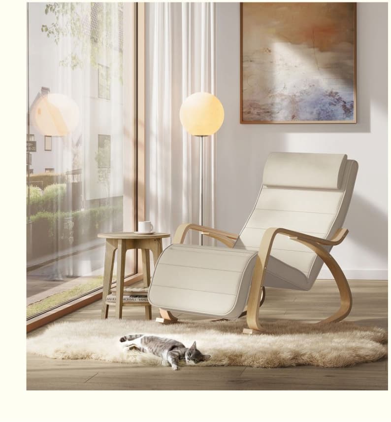 Sedia a Dondolo con Braccioli in Betulla Regolabile a 5 Altezze Beige Naturale