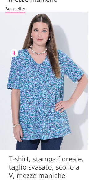 T-shirt floreale in A-line con scollo a V e maniche a metà