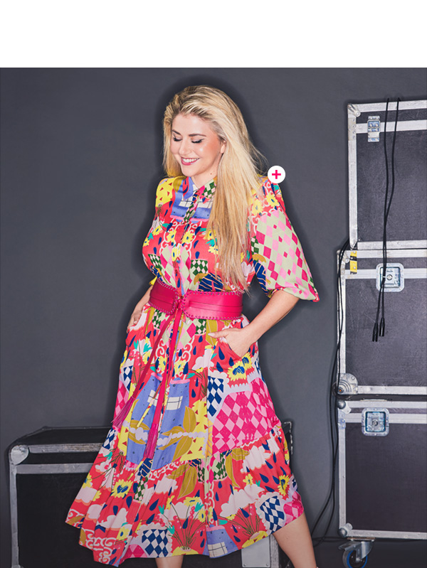 Abito midi colorato con motivo holiday e colletto a camicia