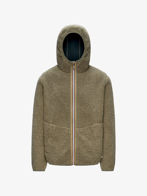an image of a green jacket with a hood and a zipper