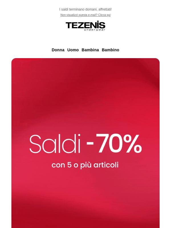 ULTIMI GIORNI: Saldi al -70% con 5 o più articoli 🔥
