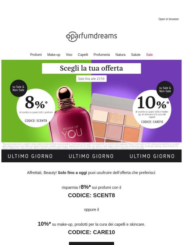 Solo fino a oggi: sconto dell’8%* o del 10%*... La scelta è tua!