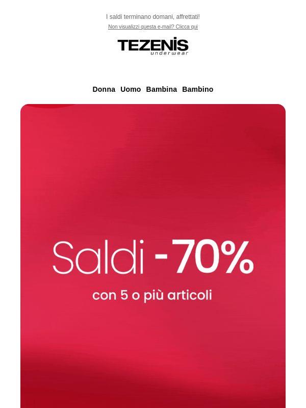 ULTIMI GIORNI: Saldi al -70% con 5 o più articoli 🔥