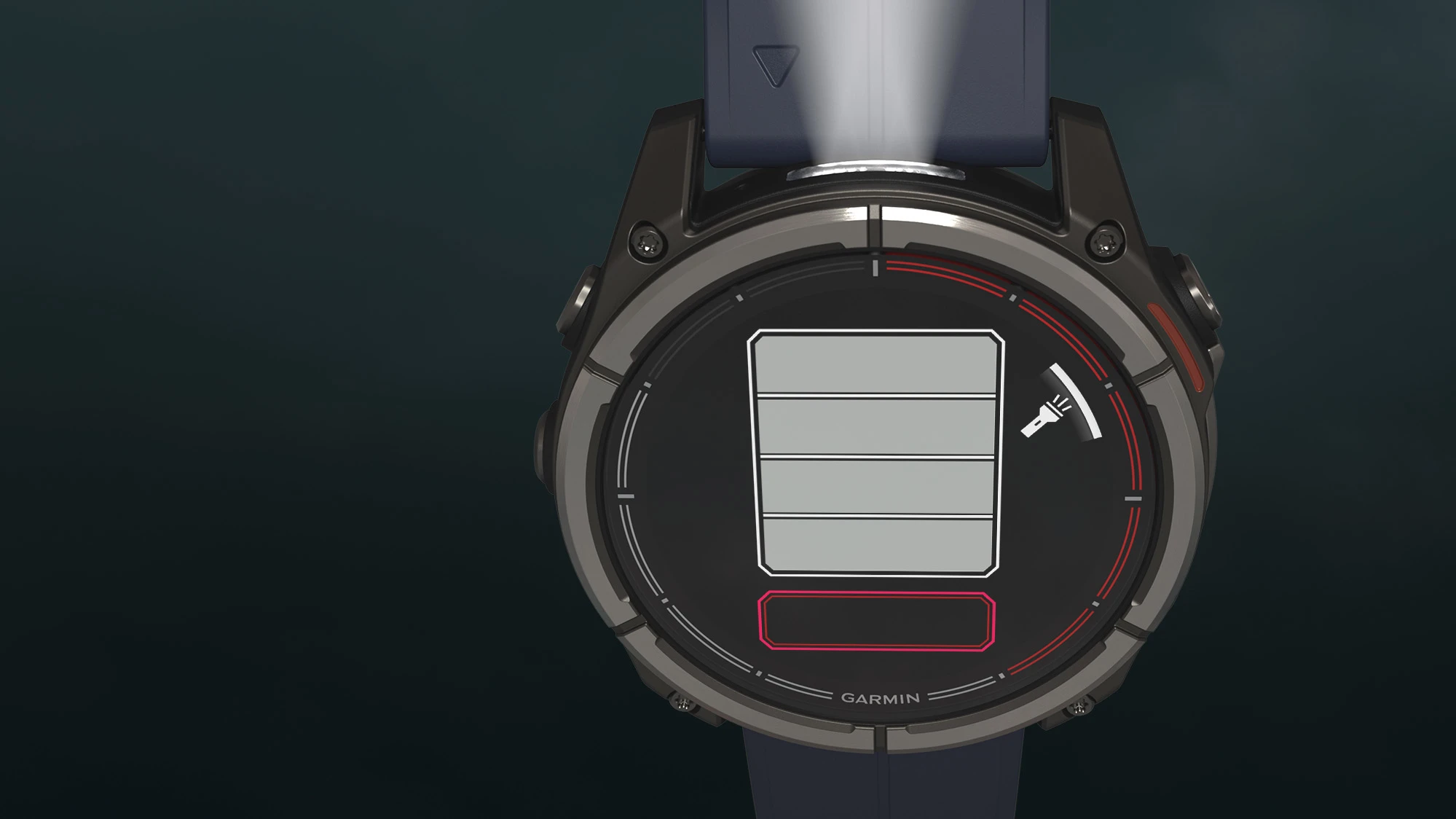 Garmin Quatix 8 con la torcia LED accesa