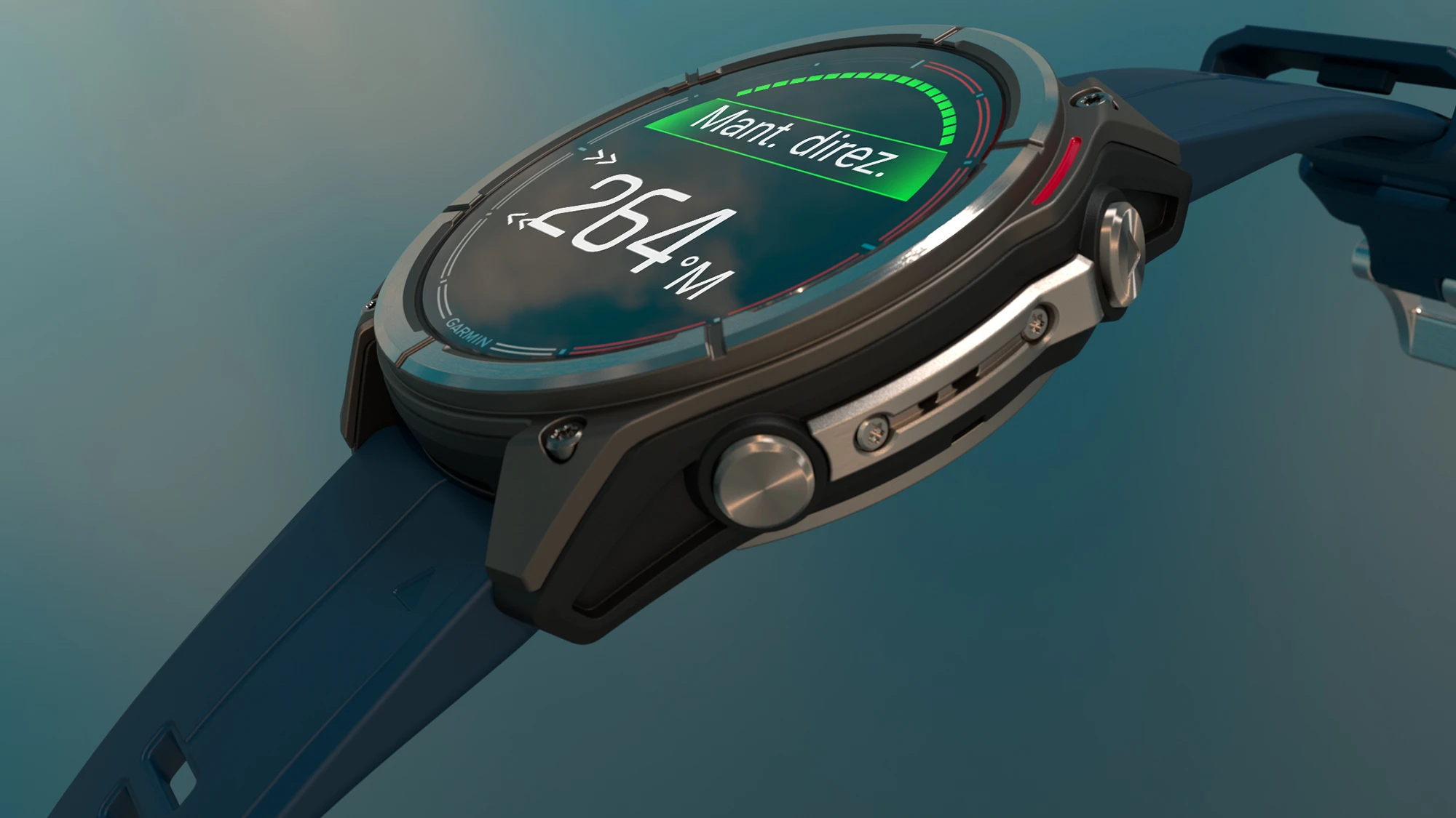 Garmin Quatix 8 con la schermata di mantenimento della direzione a 264°