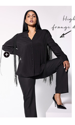 Blusa in cupro elegante con frange sulle spalle alla moda