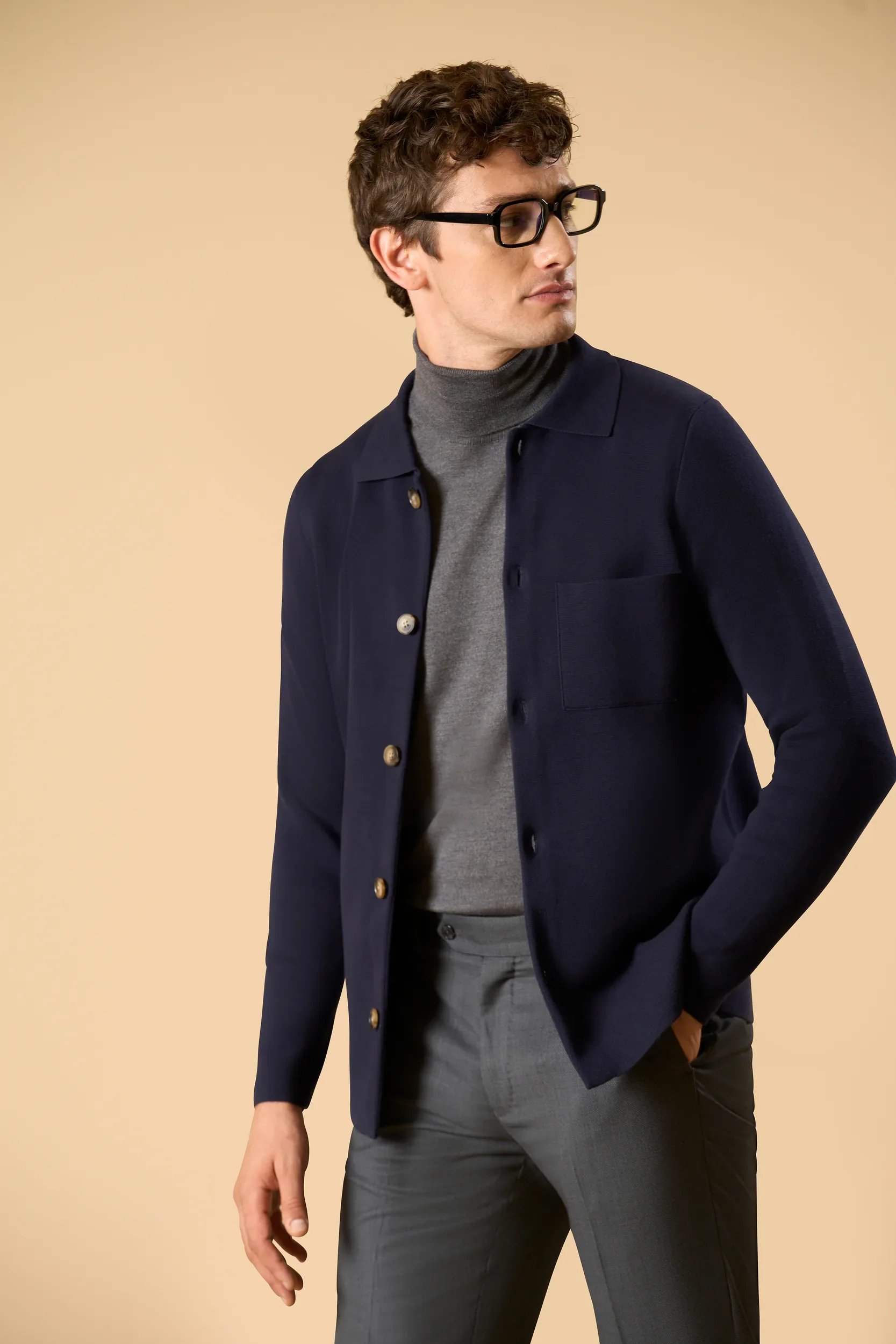 Image of Overshirt blu cotone punto milano