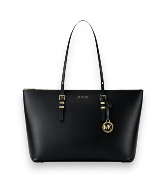 Borsa tote Quinn grande in pelle granulata nera