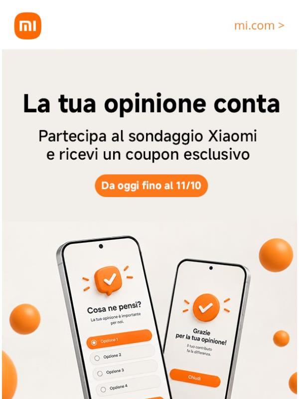 Partecipa al sondaggio Xiaomi e ricevi coupon esclusivo