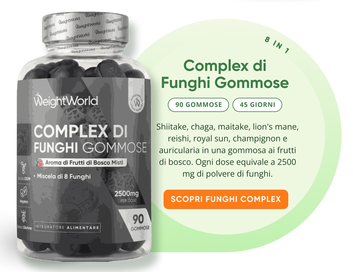 Complex di Funghi Gommose 90 Gommose 45 Giorni WeightWorld Aroma di Frutti di Bosco Misti Miscela di Funghi 2500 mg di polvere di funghi.