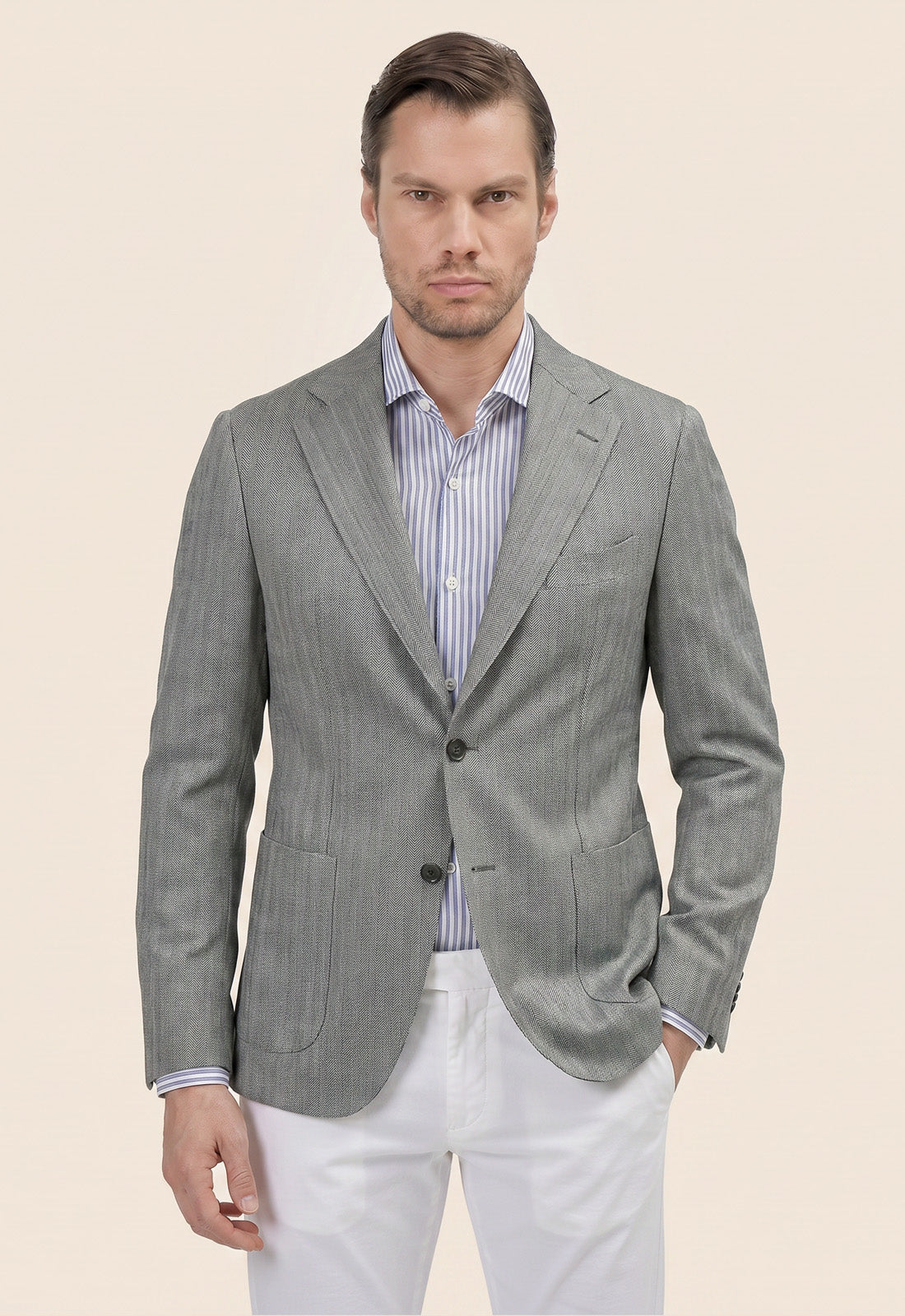 Giacca Due Bottoni Herringbone - Verde / 48