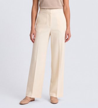 Pantaloni dritti in crêpe beige
