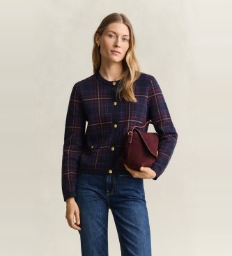 Cardigan in maglia a quadri blu navy