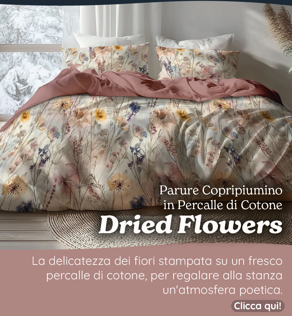 Parure Copripiumino in Percalle di Cotone con Stampa Floreale - Dried Flowers